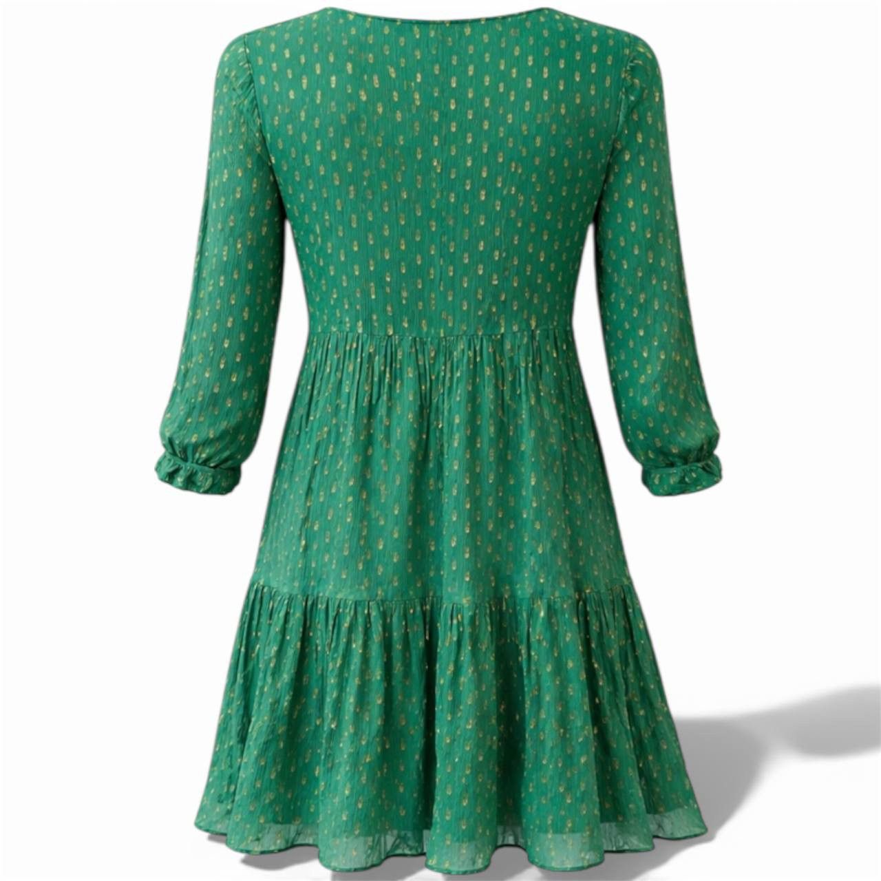 Sezane SEZANE PARIS AVEC AMOUR SILK GREEN GOLD EDITION DRESS SZ 40 Size S / US 4 / IT 40 - 2 Thumbnail