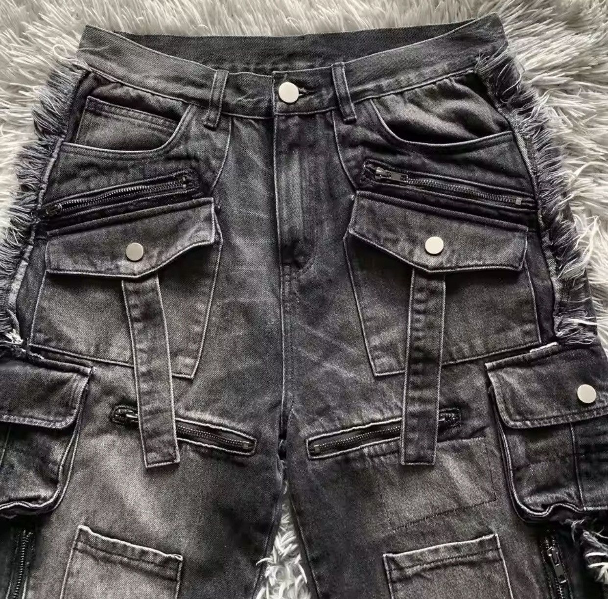 Denime × Jean Heavy Industry Punk Multi-Pocket Harajuku Washed Jeans Size US 33 - 3 Thumbnail