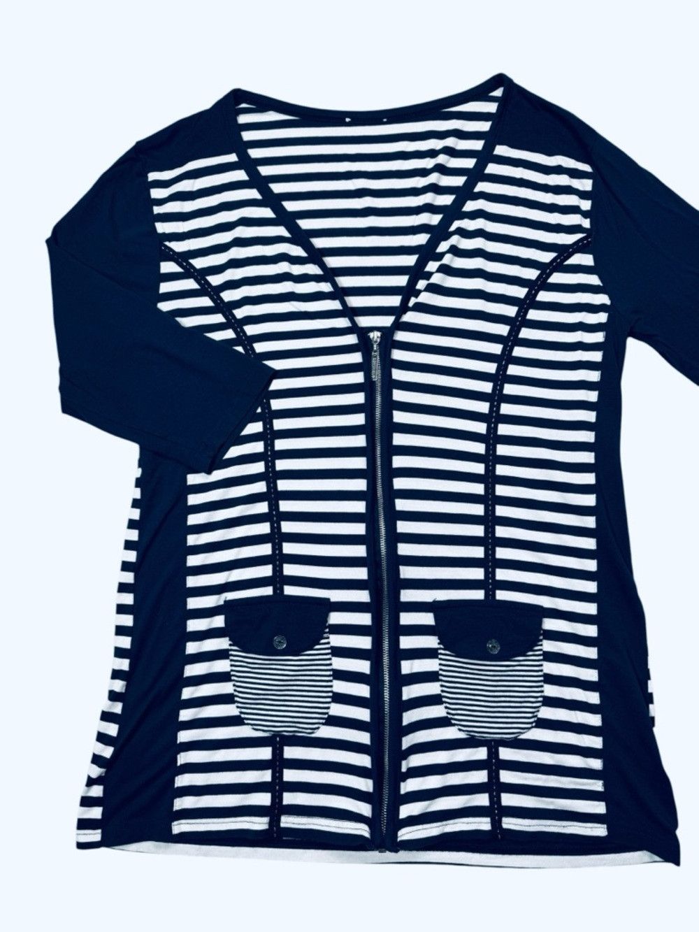 Other TT ROTTFİELD Navy White Striped Zip Viscose Cardigan with P Size L / US 10 / IT 46 - 2 Thumbnail
