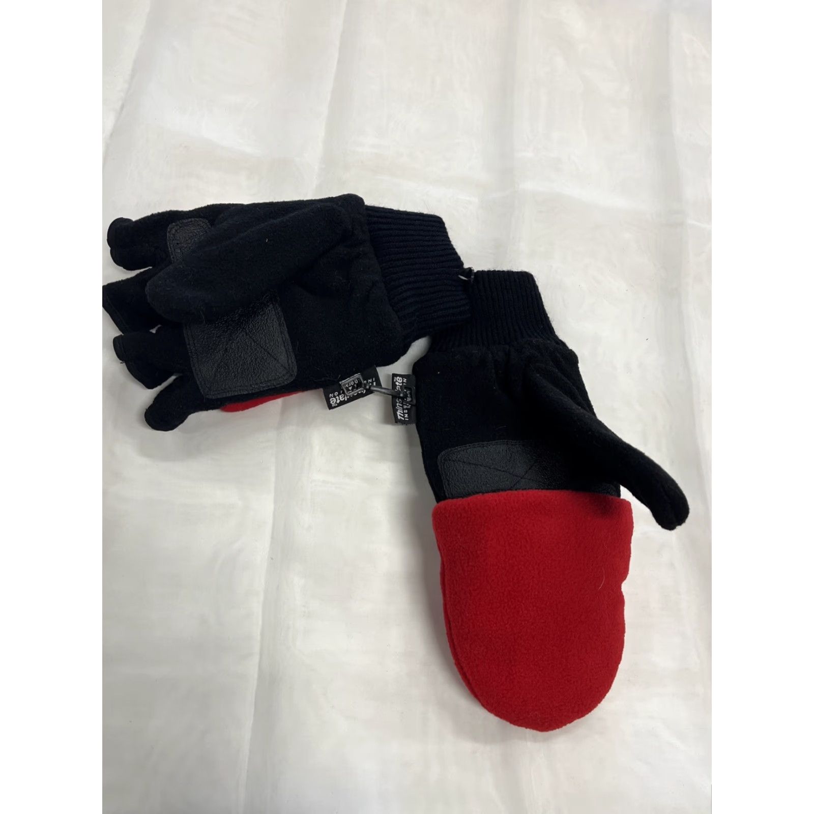 Thinsulate Insulation Mens Convertible Fingerless Gloves With Mitten Cover Red Black Mitten Convertible Glove Mens One Size Colorful