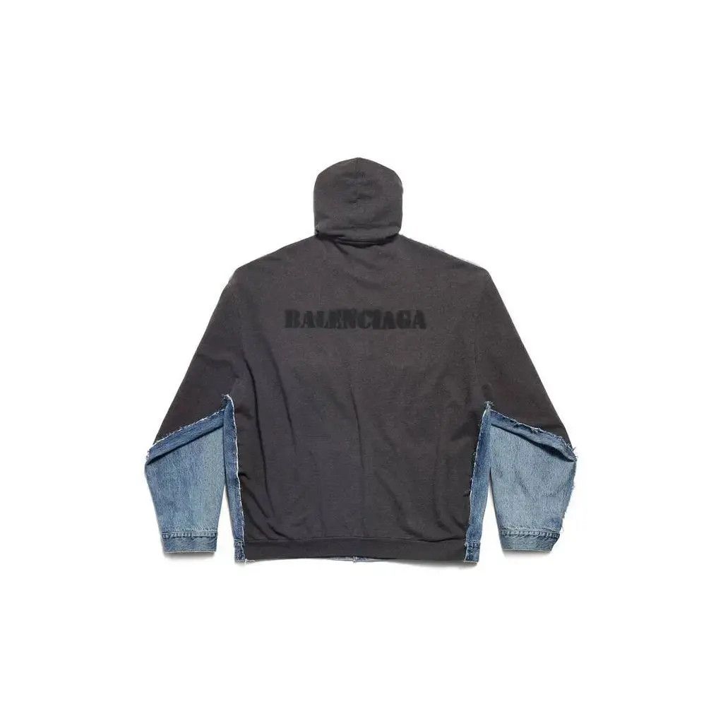Balenciaga o1w1db11125 Stencil Type Hybrid Hooded Jacket Bleached Blue Size US XL / EU 56 / 4 - 2 Thumbnail