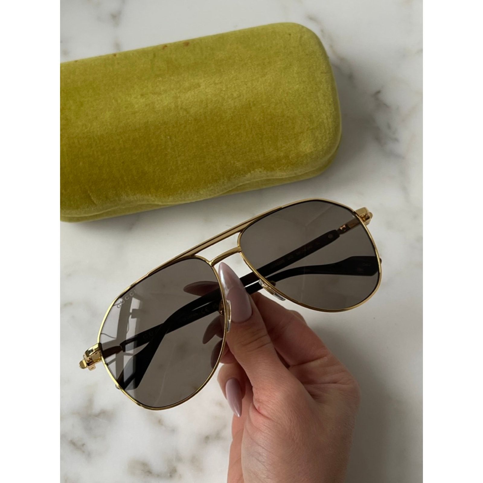 NEW Gucci GG1220S Gold Aviator Sunglasses $565