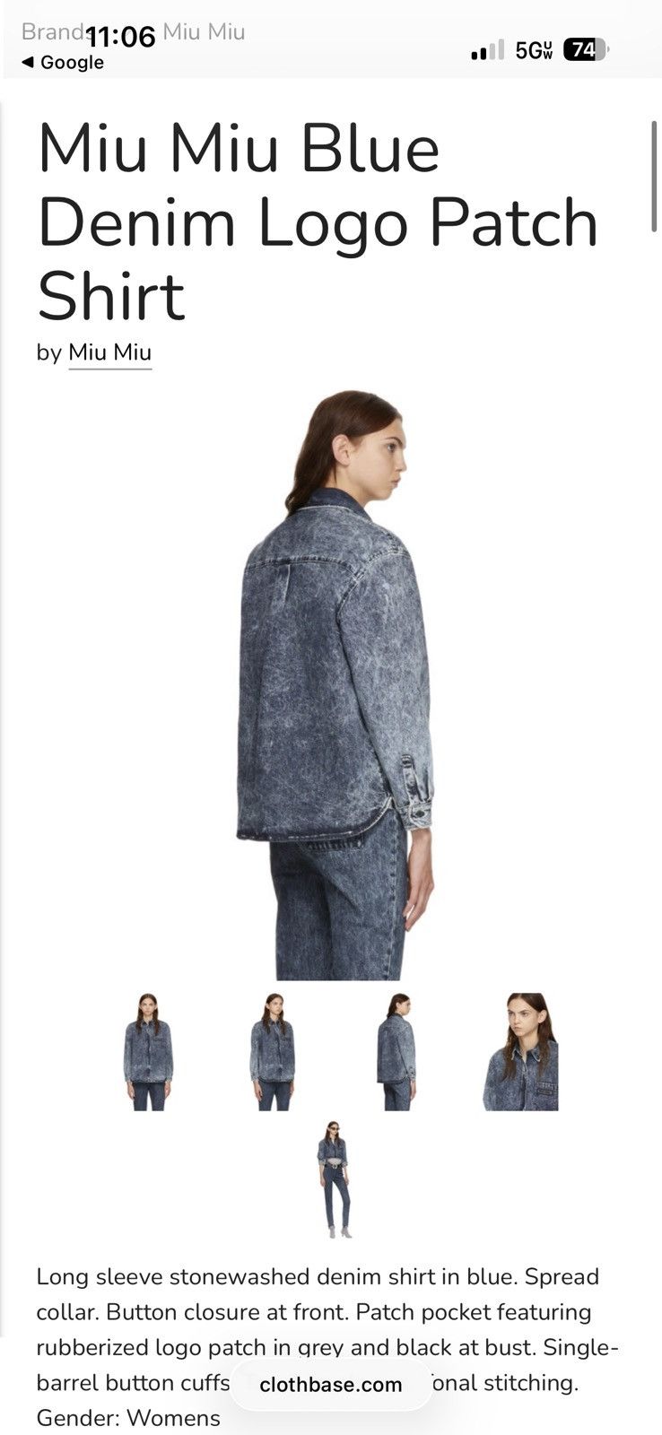 Miu Miu Miu Miu Blue Stonewashed Denim Jean Button Up Shirt Size US L / EU 52-54 / 3 - 11 Thumbnail