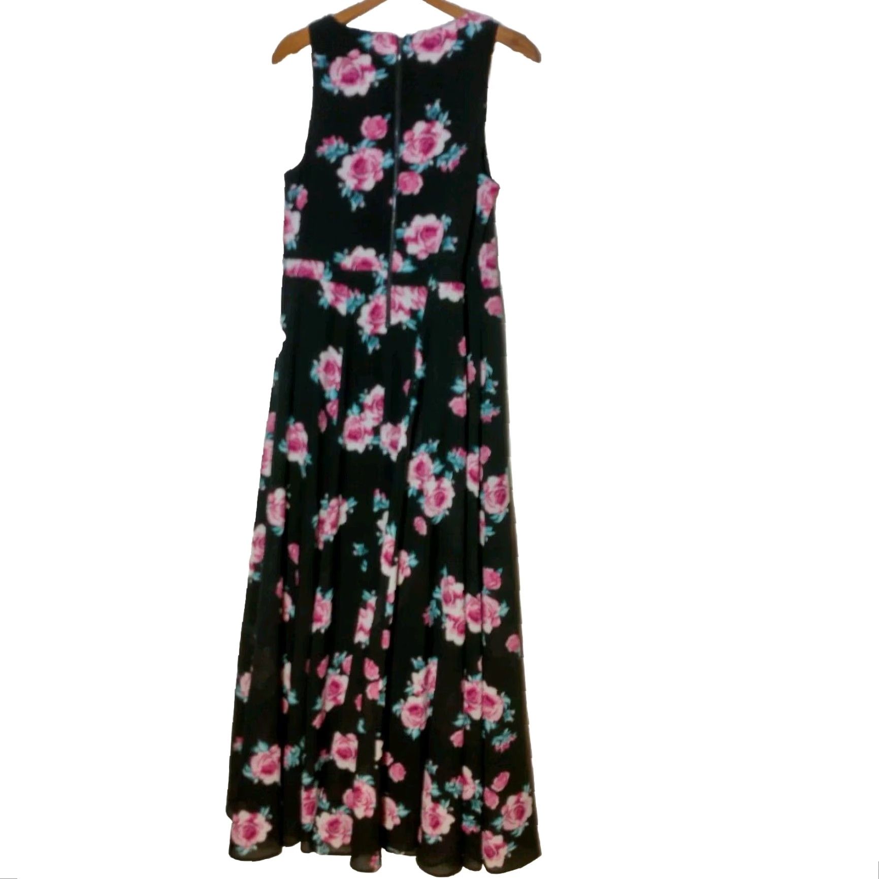 Torrid VINTAGE Torrid Dress Black Long Pink Rose Floral Maxi Sleeveless Party Wedding 12 Women Round Neck Zip Lined Chiffon Polyester Size XL / US 12-14 / IT 48-50 - 3 Thumbnail