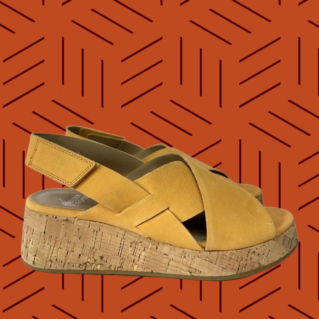 Eileen Fisher EILEEN FISHER Sandals Wedge Platform Cork Timor Espadrille Women’s Size 7.5 M Mango Leather Hook & Loop Size US 8 / IT 38 - 1 Thumbnail