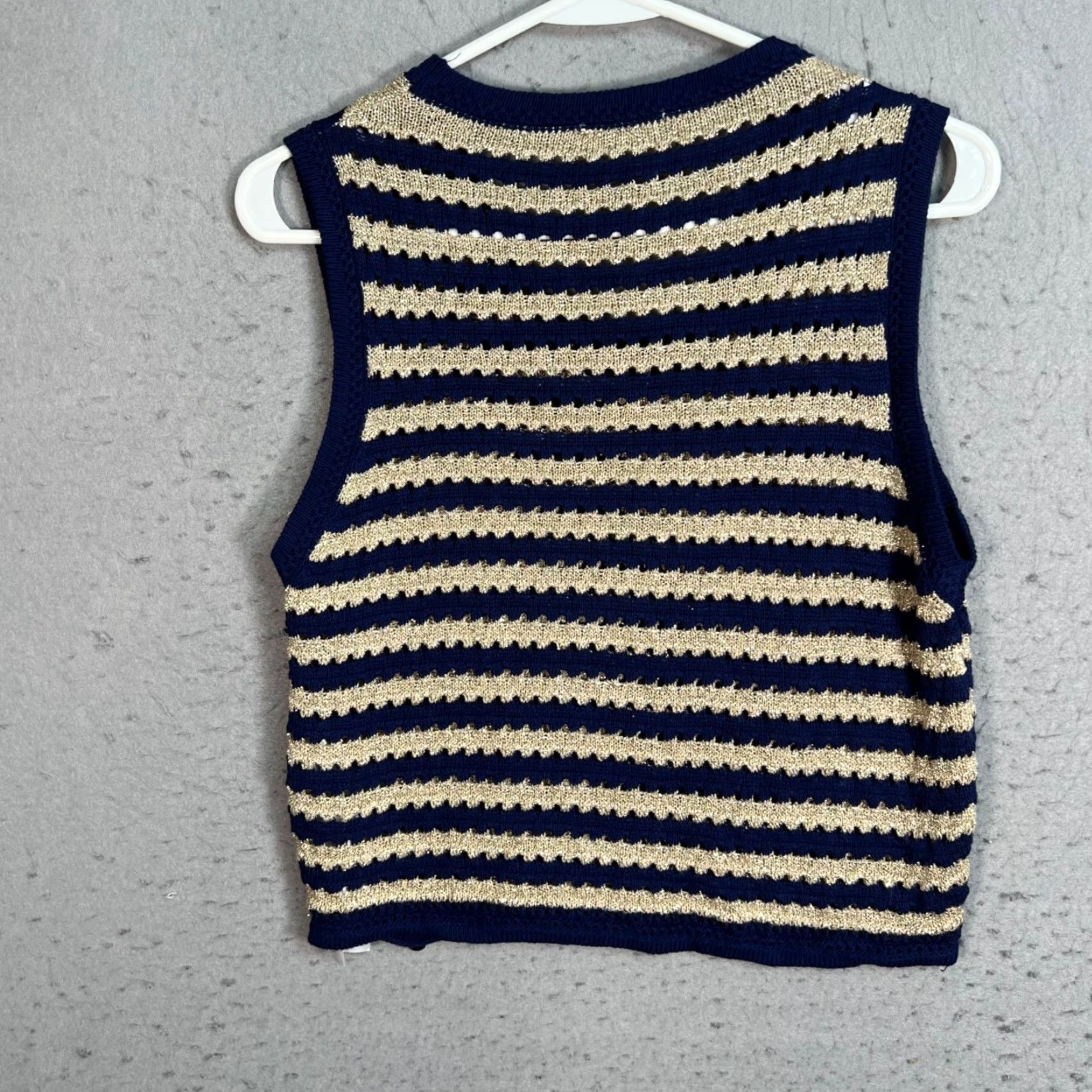 Liu Jo VINTAGE Liu Jo Milano Womens Tank Top Shirt Adult Medium Blue Gold Striped Cotton Metallic Thread Women M Blue Striped 90s Concert Style Mens Womens? Size M / US 6-8 / IT 42-44 - 2 Thumbnail