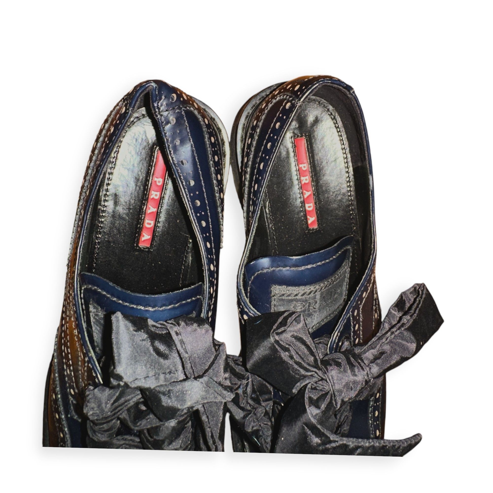 Prada Prada Wingtip Oxford Ribbon Tie Shoes Navy Calf Leather 38.5 Size US 8.5 / IT 38.5 - 9 Thumbnail