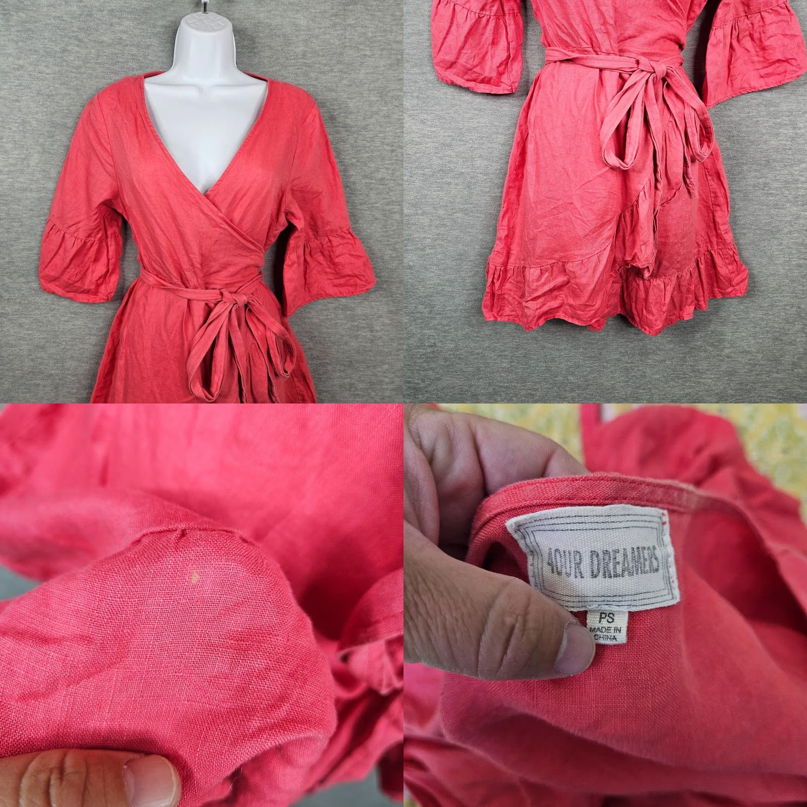 Anthropologie Anthropologie Women's Coral Pink Ruffle Wrap Linen Dress PS Size Petite Linen Dress Color Pink Ruffle Wrap Dress Casual Size S / US 4 / IT 40 - 8 Thumbnail