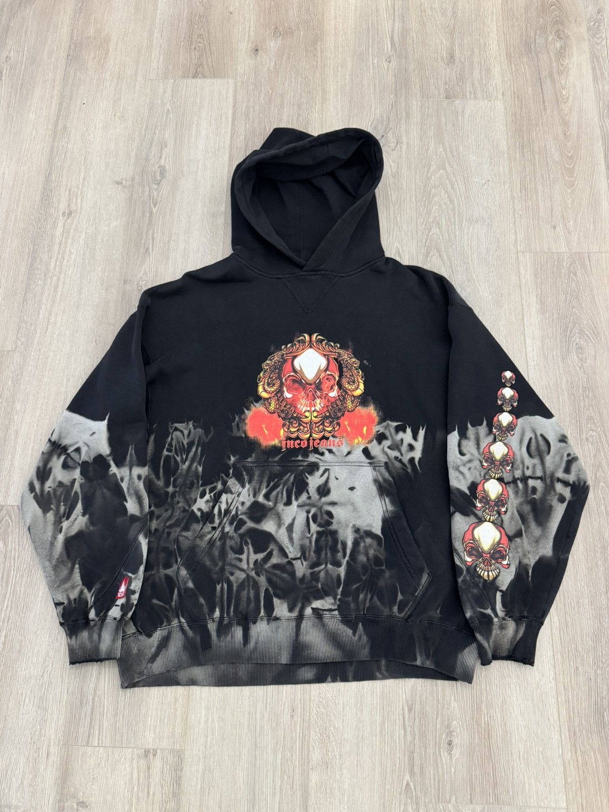 JNCO Y2K JNCO Jeans Skull Sleeve Graphic Hoodie / Sunfaded Vtg Size US L / EU 52-54 / 3 - 1 Thumbnail