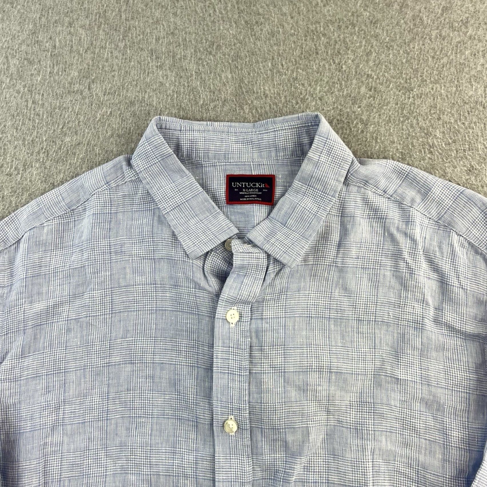UNTUCKit UNTUCKit Shirt Mens XL Blue Check Long Sleeve Button Up 100% Linen Casual Adult Size US XL / EU 56 / 4 - 5 Thumbnail