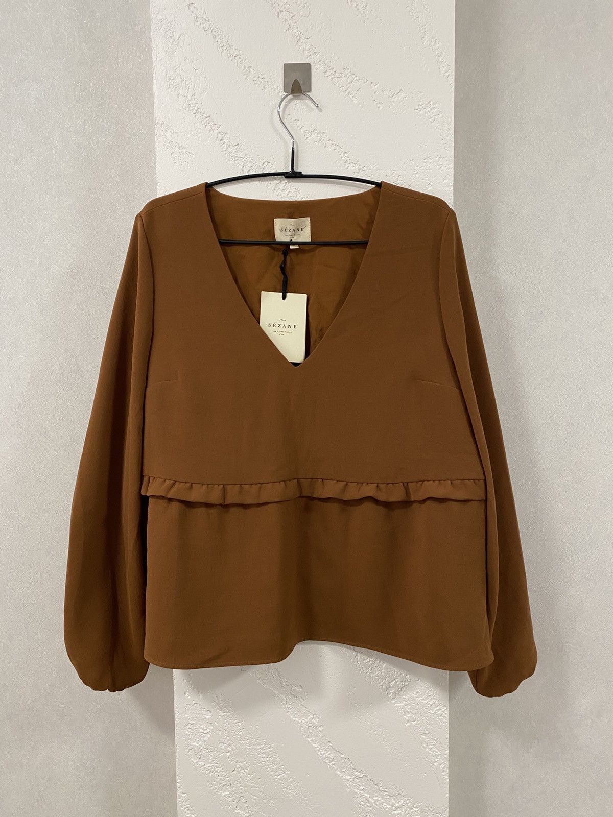 Sezane Sezane Brown Viscose Long Sleeve Bianca Noisette NWT Blouse Size M / US 6-8 / IT 42-44 - 1 Thumbnail