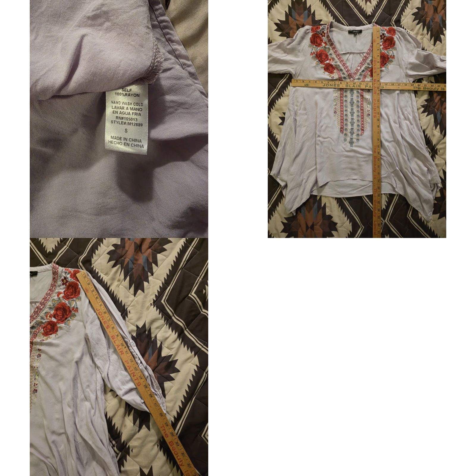 Vintage Andree By UNIT Embroidered Tunic Top 3/4 Sleeve Floral Boho Lavender Women S Tunic Blouse Purple V-Neck Relaxed Fit Casual Workwear Size S / US 4 / IT 40 - 8 Thumbnail