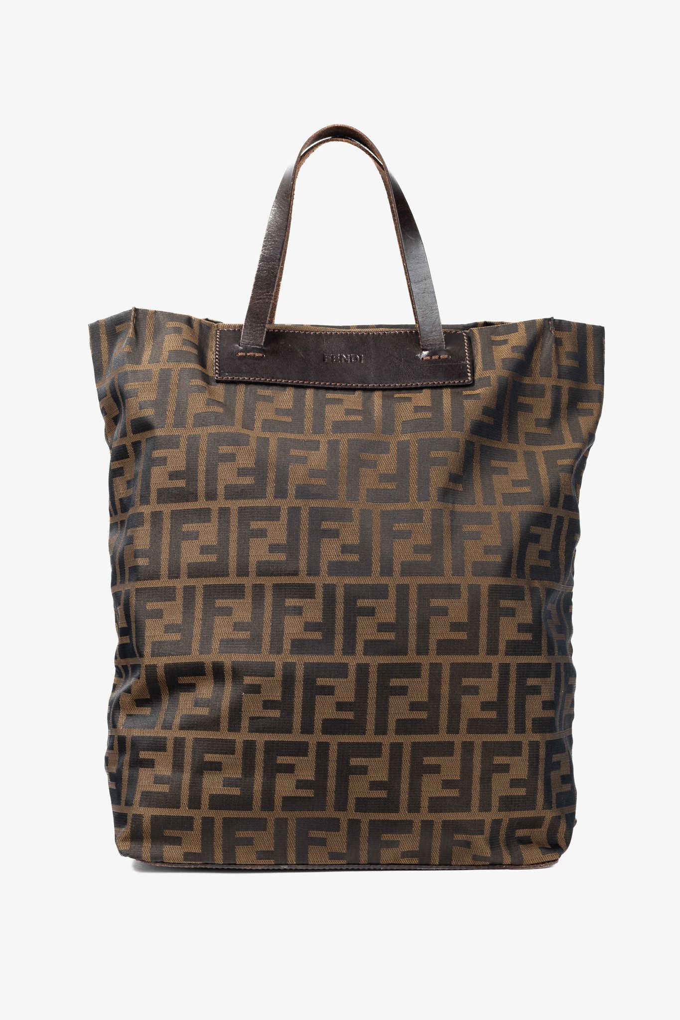 Fendi Fendi Brown Zucca Canvas Leather-Trim Snap-Closure Tote Size ONE SIZE - 1 Thumbnail