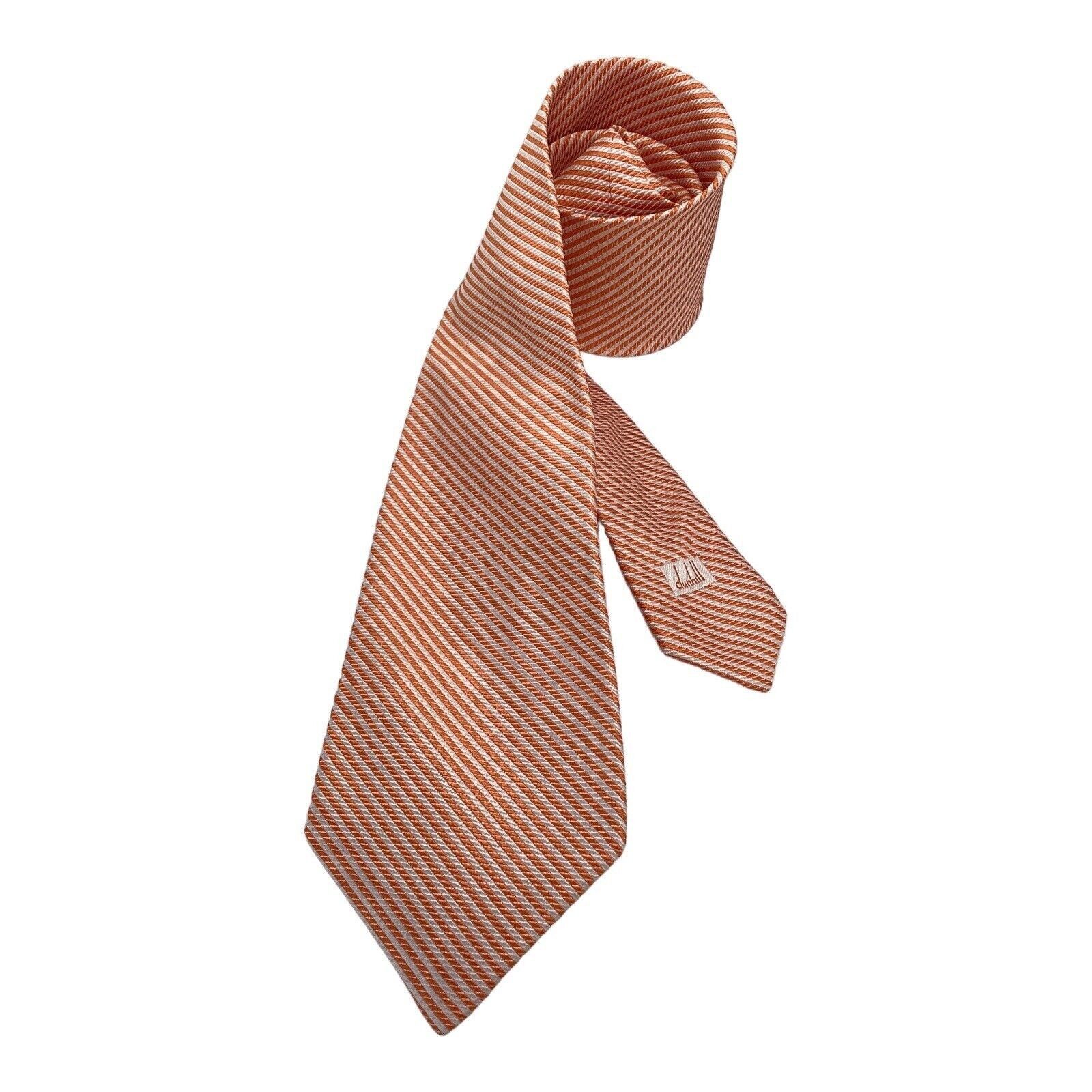 Alfred Dunhill DUNHILL Orange Striped Luxury Designer Silk Tie Made In Engl Size ONE SIZE - 1 Thumbnail