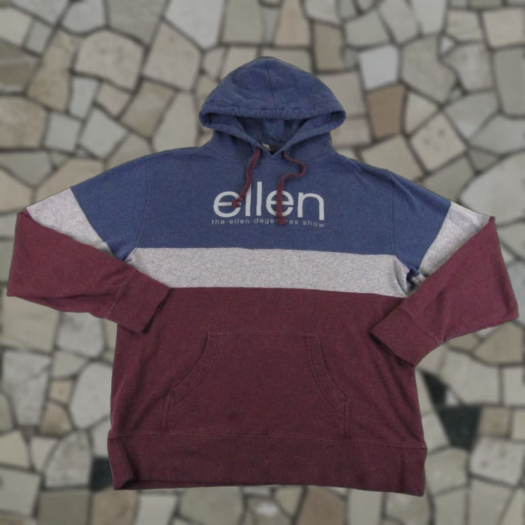 Vintage Ellen Degeneres Hoodie Mens Medium Blue Blue Gray Red Pullover Sweater Sweatshirt Jacket Logo Knit Pocket Size US M / EU 48-50 / 2 - 1 Thumbnail