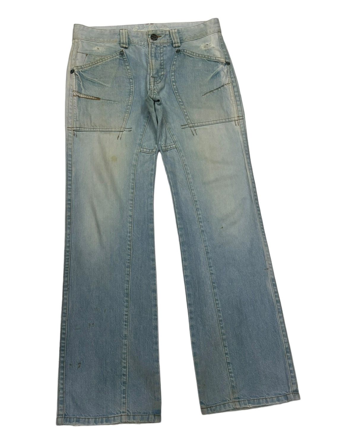 If Six Was Nine × Le Grande Bleu (L.G.B.) × Tornado Mart RARE🔥VINTAGE BACK NUMBER FLARED JEANS FADED DENIM Size US 32 / EU 48 - 3 Thumbnail