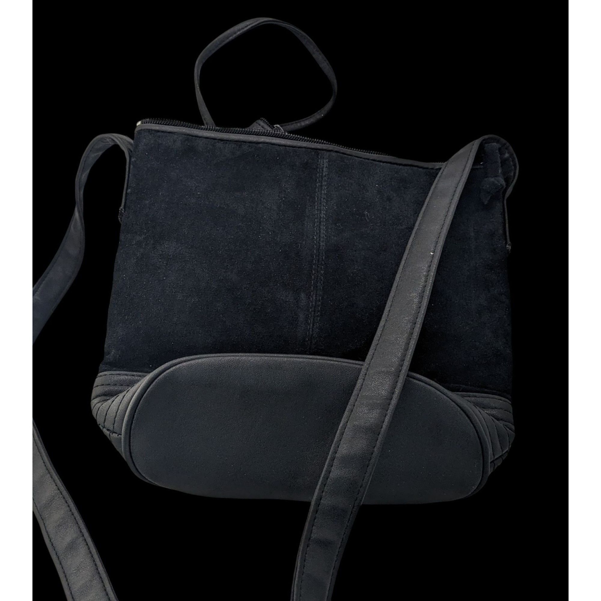 Other Gothic Black Suede Shoulder Bag With Quilted Leather Base & Size ONE SIZE - 3 Thumbnail