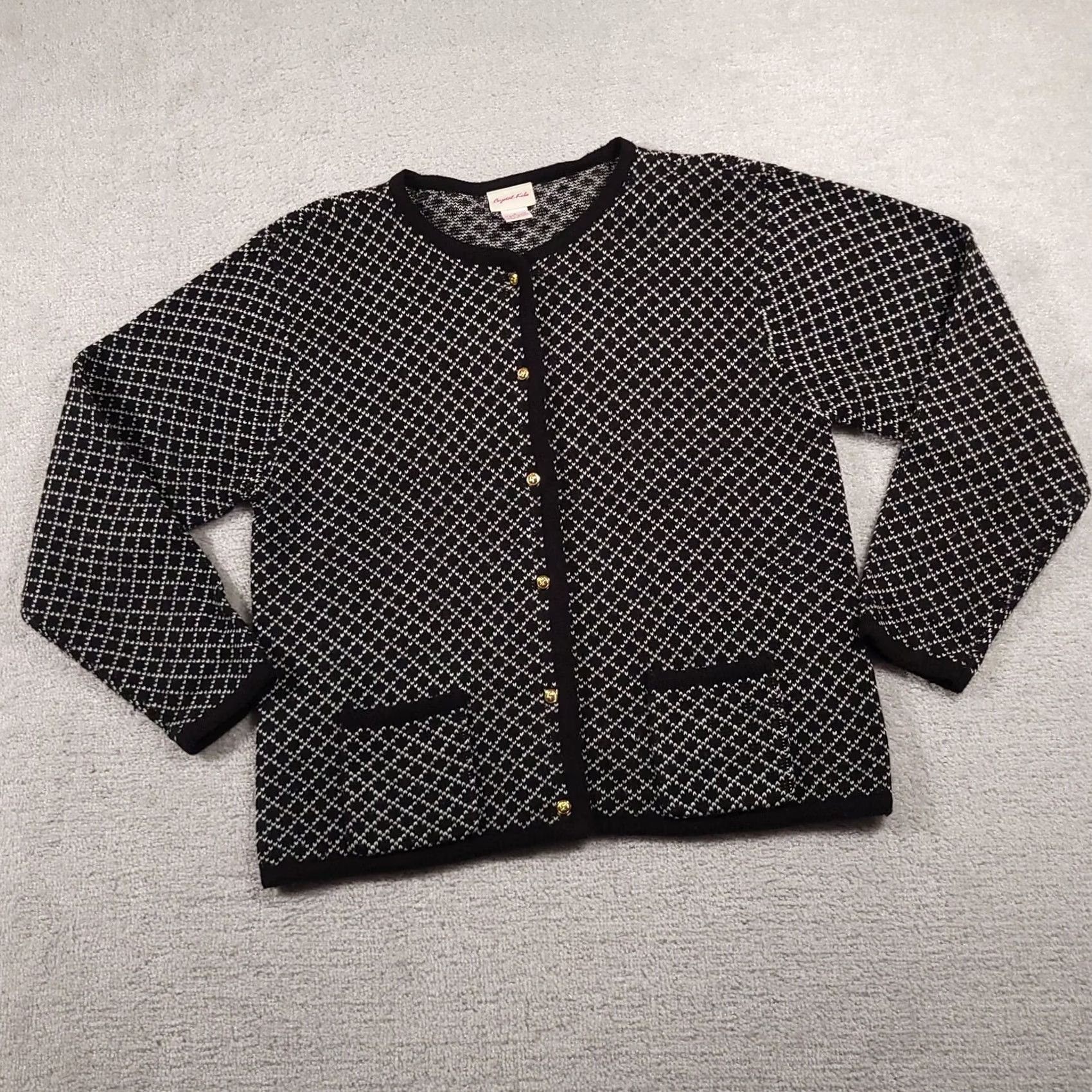 Vintage VINTAGE Crystal-Kobe Sweater Cardigan Womens Large Black White Pockets Knit Gold Buttons 90s Womens Size L / US 10 / IT 46 - 2 Thumbnail