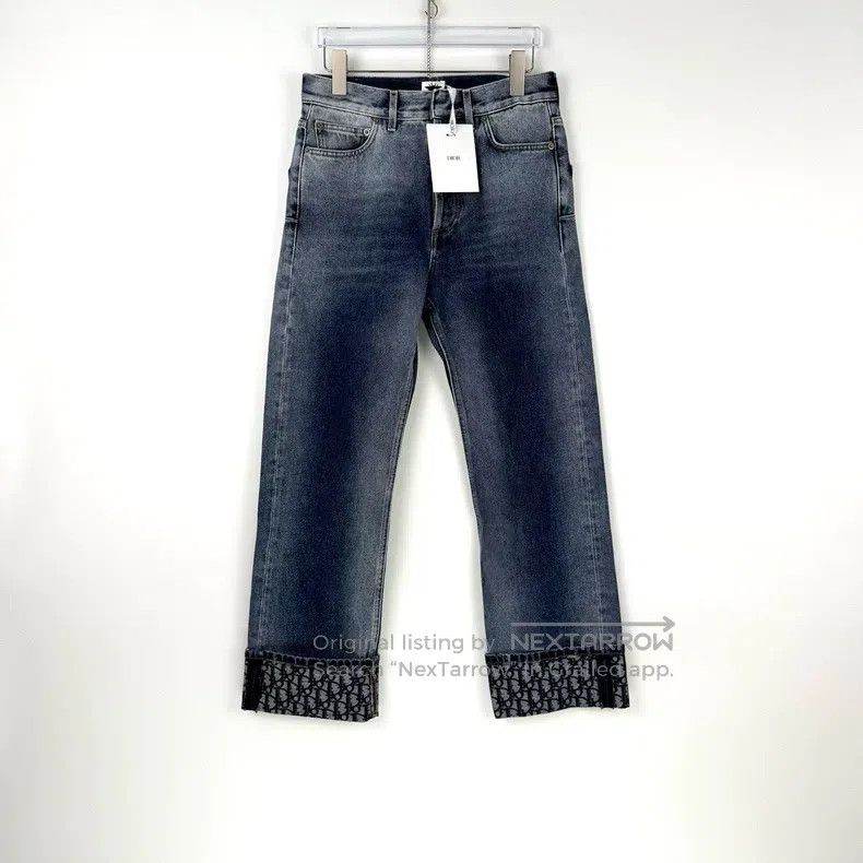 Dior Dior Washed blue leather full logo flip-edged jeans Size 42" / US 20 - 3 Thumbnail