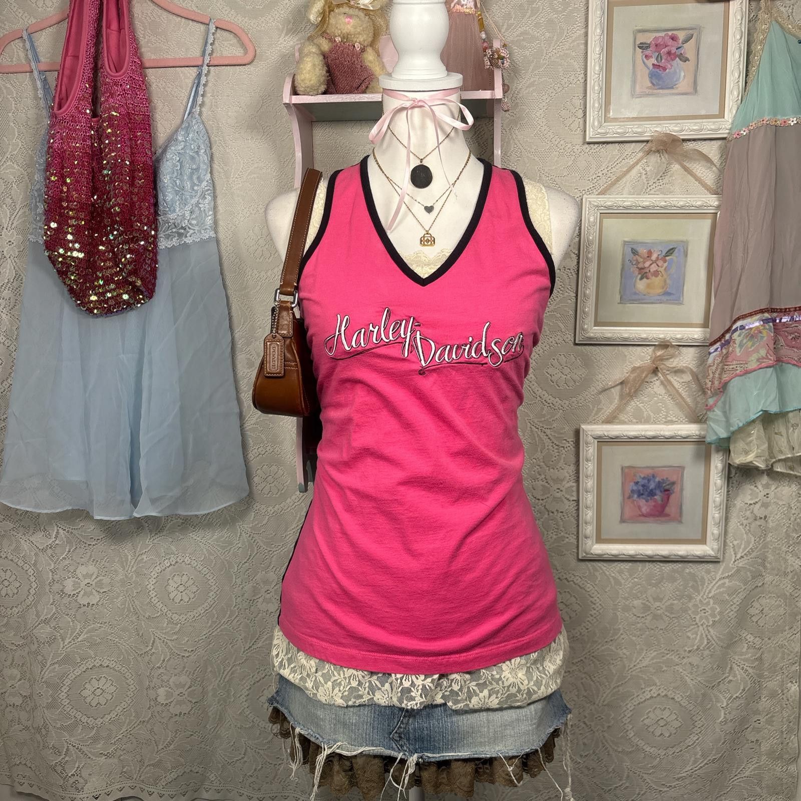 Harley Davidson vintage pink harley davidson razorback top Size L / US 10 / IT 46 - 1 Thumbnail
