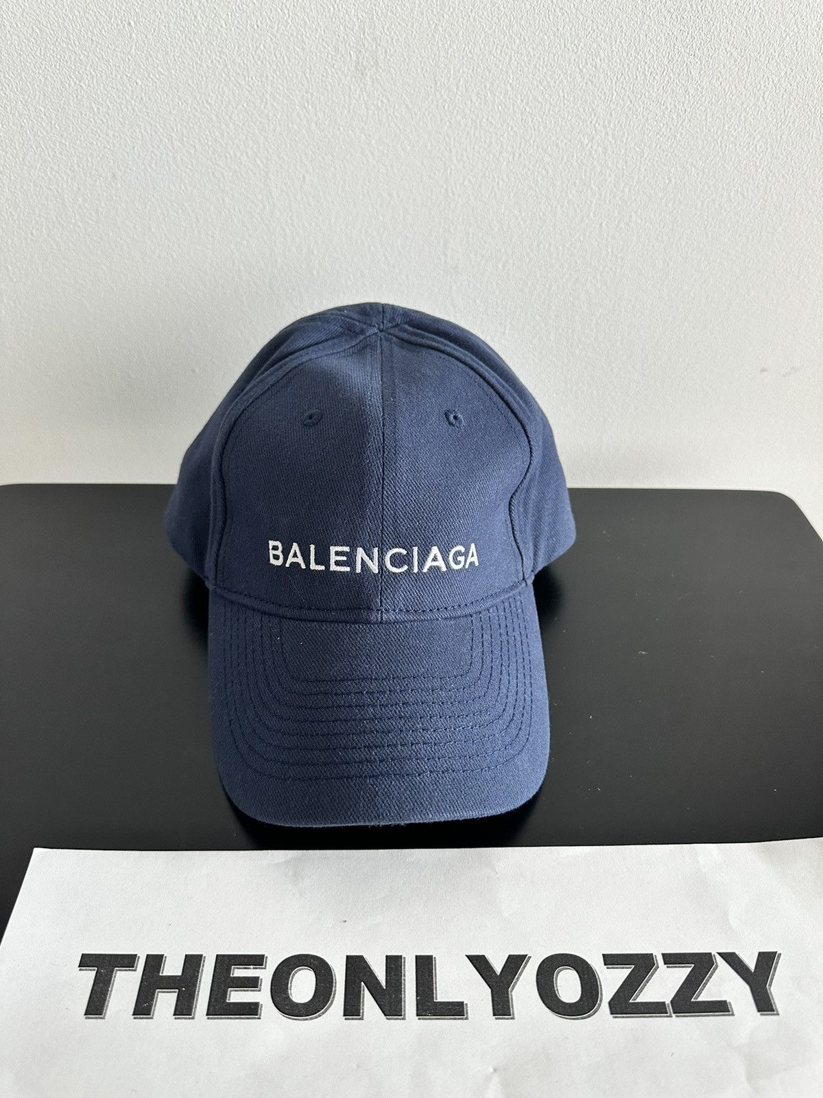 image of Balenciaga Logo Dad Cap Hat in Blue, Men's