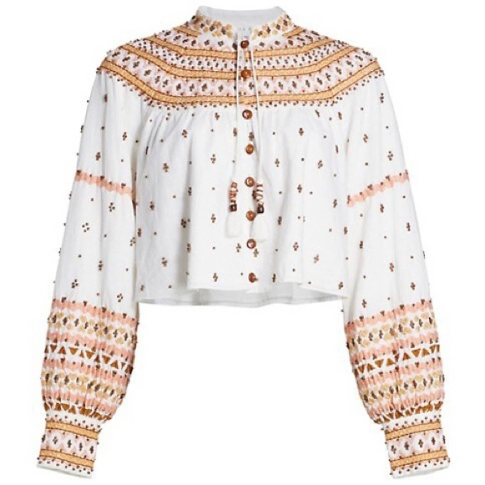 image of New Veronica Beard Fernanda Embroidered Cropped Jacket in White, Women's (Size Large)