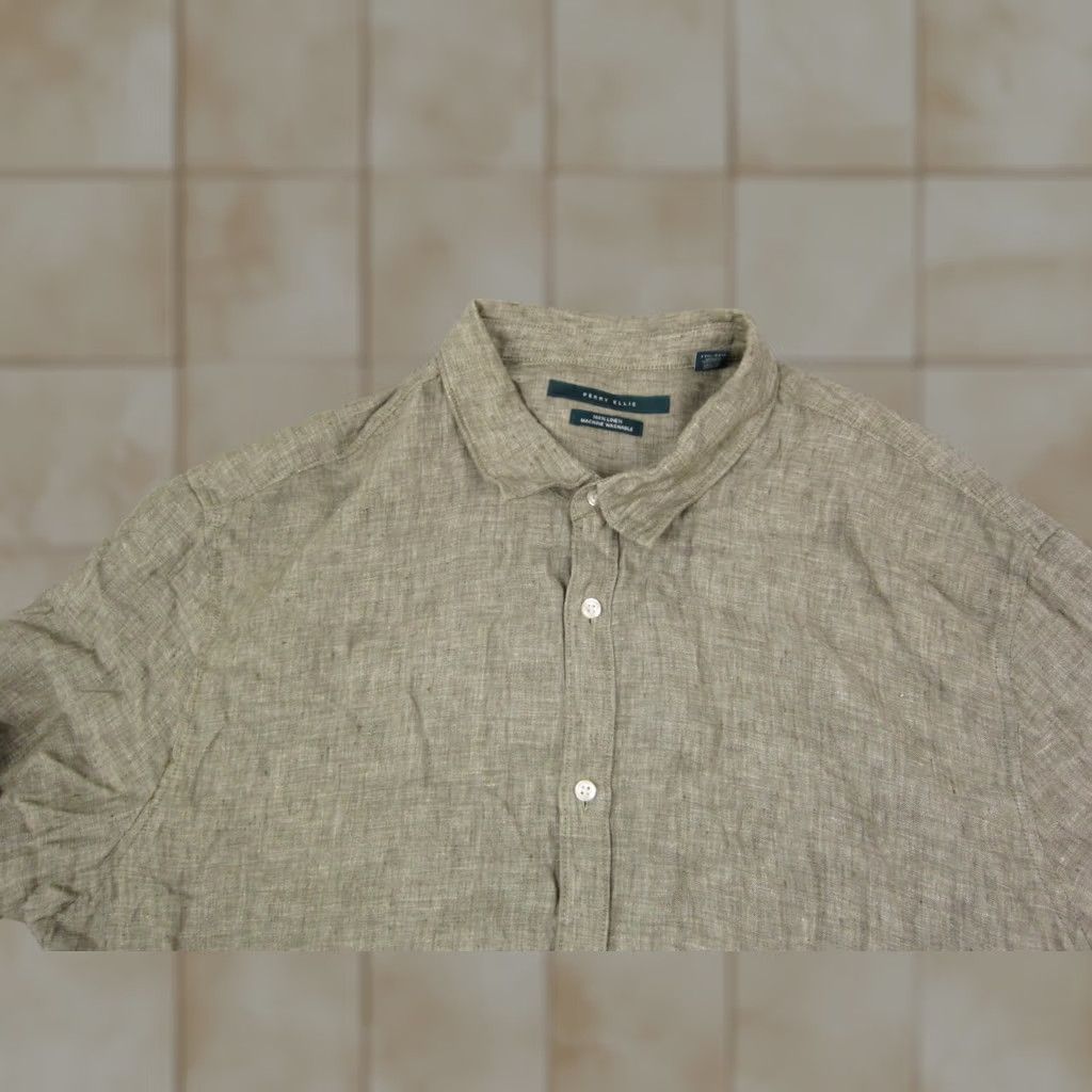 Perry Ellis Perry Ellis Shirt Adult 2XL Green 100% Linen Button Up Men Camp Short Sleeve Crew Neck Collared Casual Vintage: No Size US XXL / EU 58 / 5 - 1 Thumbnail