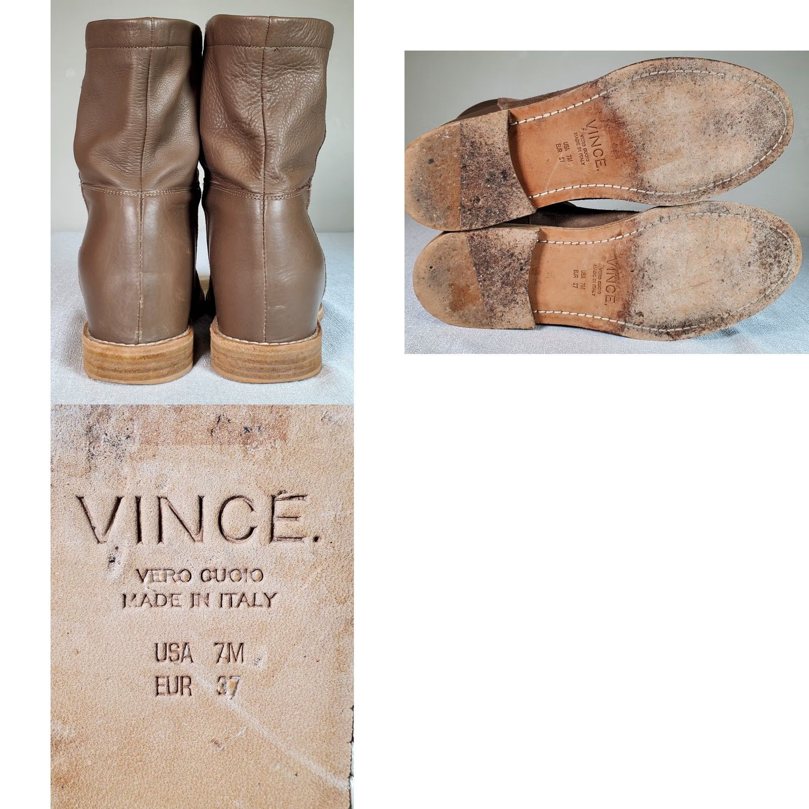 Vince VINCE Grayson Ankle Boots Womens US 7 Leather Suede Block Heel Concealed Wedge Flint Taupe M Size US 7 / IT 37 - 8 Thumbnail