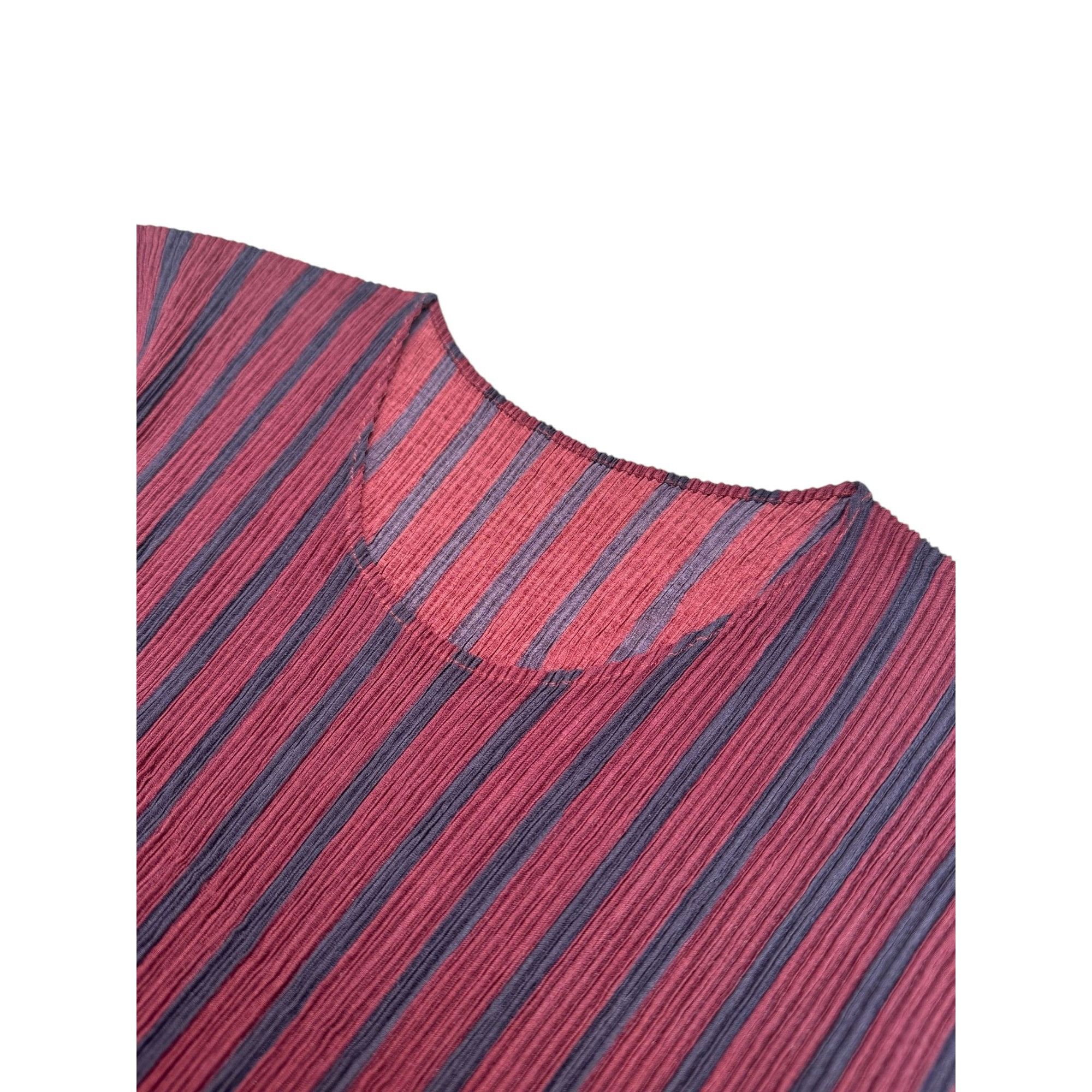 Issey Miyake Burgundy Striped Pleats Please Top Size M / US 6-8 / IT 42-44 - 2 Thumbnail