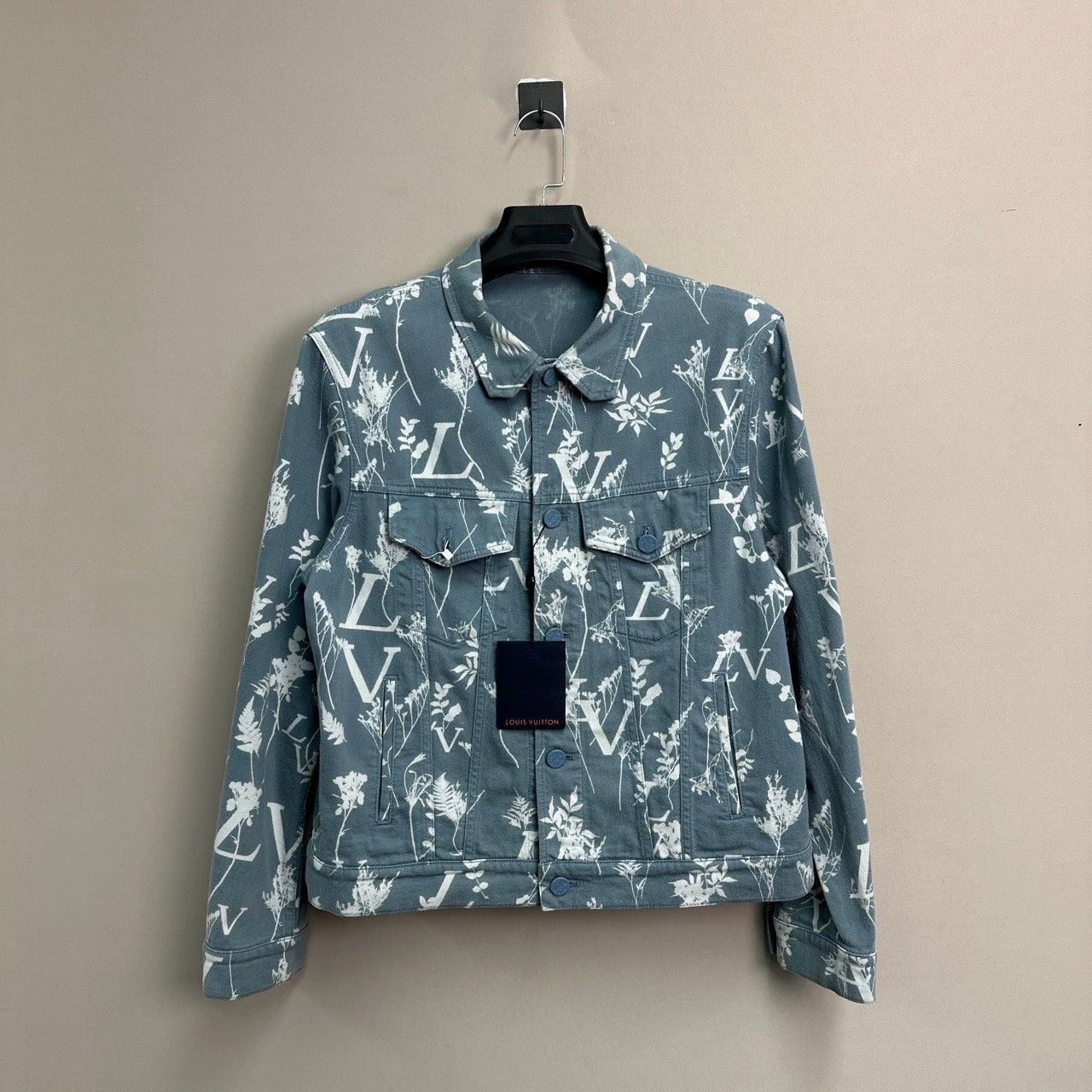 blue printed denim jacket by louis vuitton
