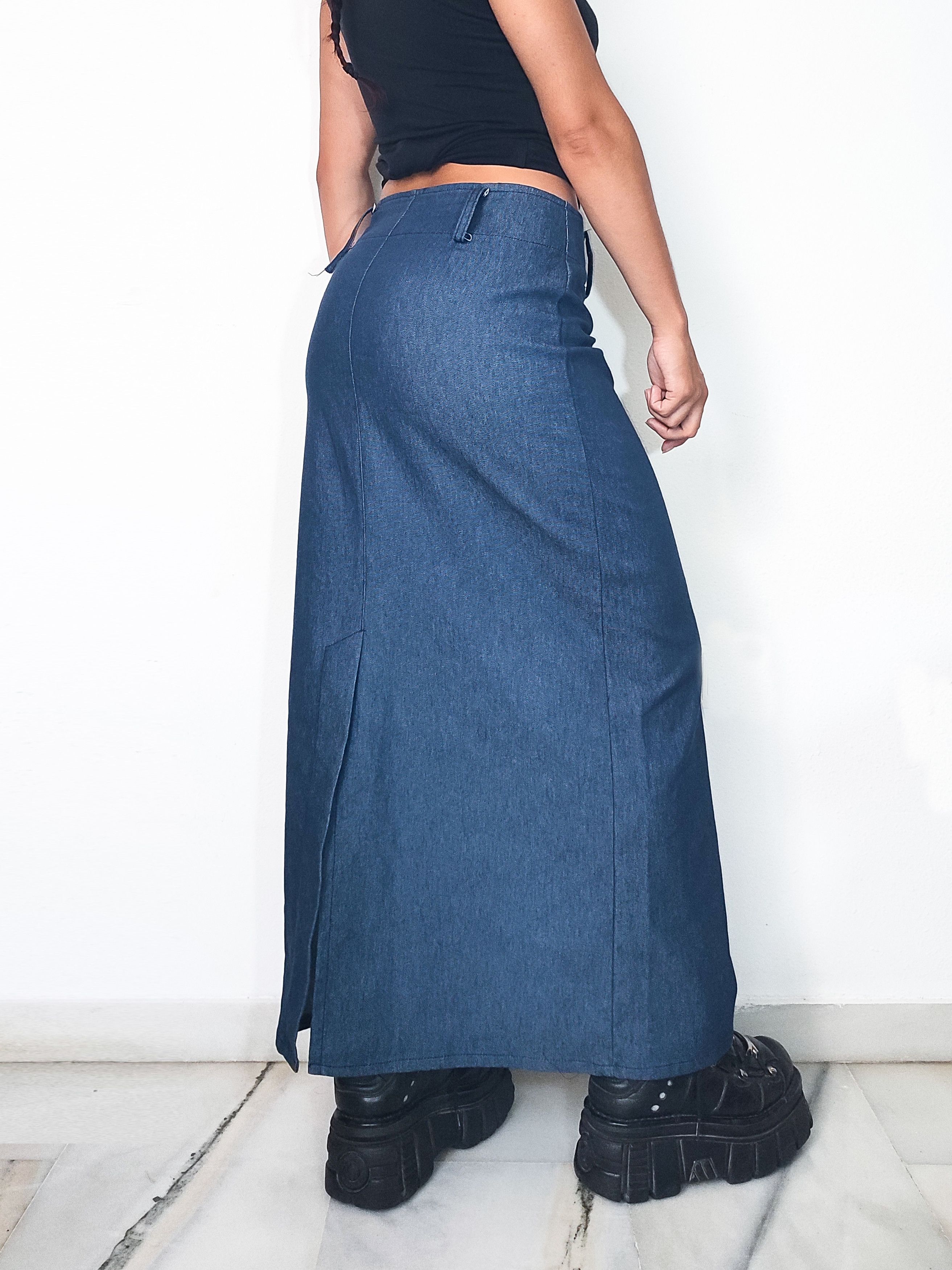 Vintage Vintage Y2k Blue Maxi Denim Skirt Size 27" / US 4 / IT 40 - 2 Thumbnail