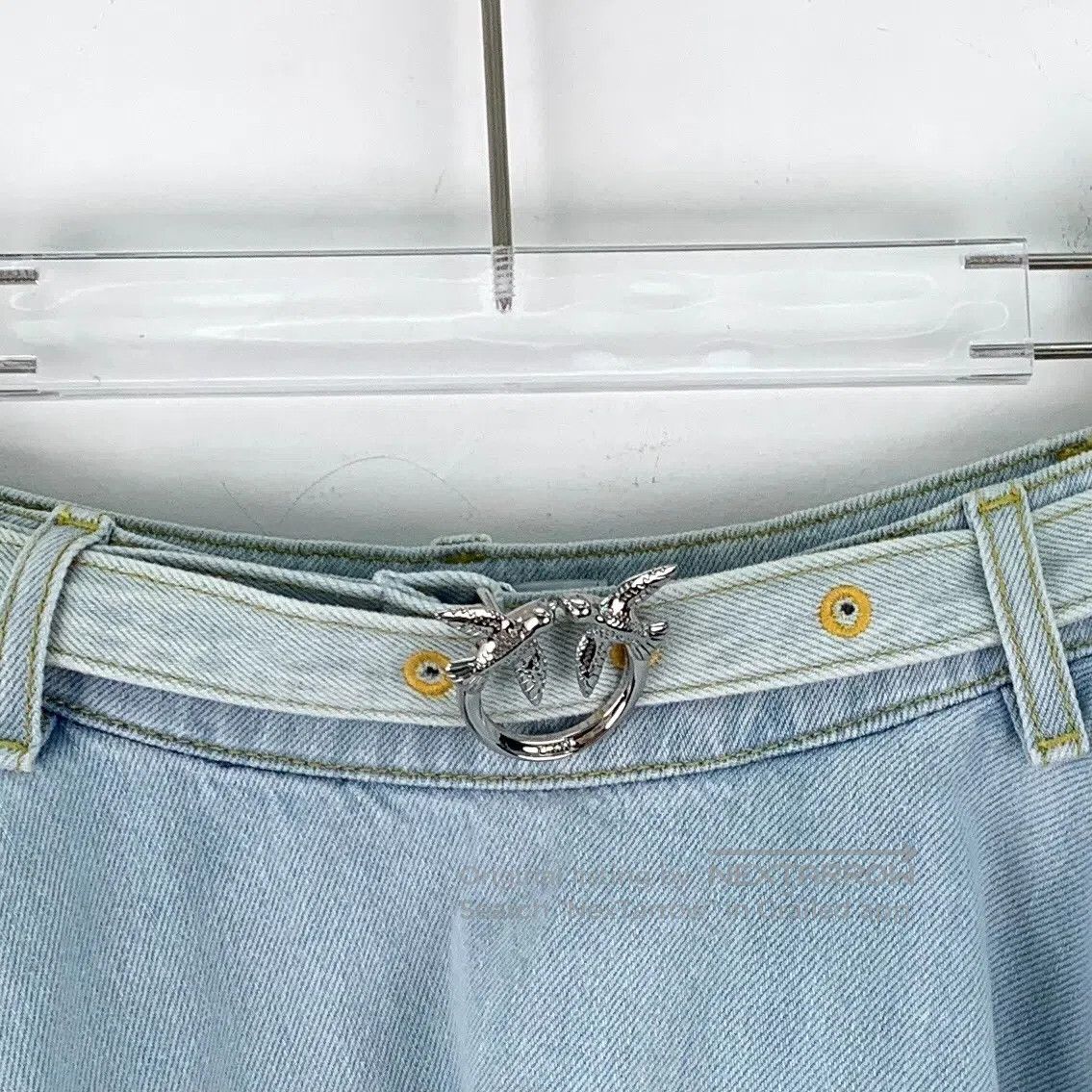 Pinko PINKO Light Blue Cotton Logo Belted Denim Skirt| Size 39" - 4 Thumbnail