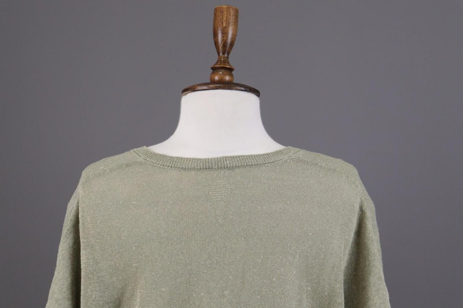 Oscar De La Renta Oska Khaki Linen V-Neck Crochet Knit Top Shirt Size 2 / M Size XS / US 0-2 / IT 36-38 - 9 Thumbnail