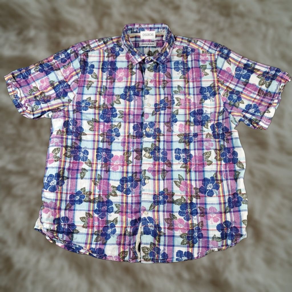 Tommy Bahama VINTAGE Tommy Bahama Shirt Mens XL Blue Purple Plaid Linen Cotton Button Up Short Sleeve Size US XL / EU 56 / 4 - 1 Thumbnail