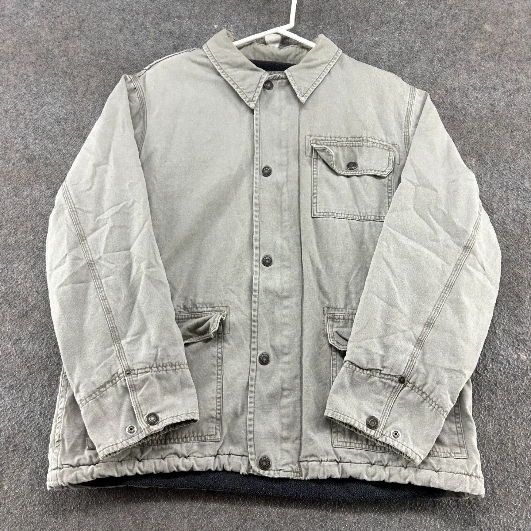 Old Navy VINTAGE Old Navy Jacket Mens L Beige Canvas Chore Barn Fleece Lined Workwear 90s Military Jacket Mens L Regular Gray Size US L / EU 52-54 / 3 - 2 Thumbnail