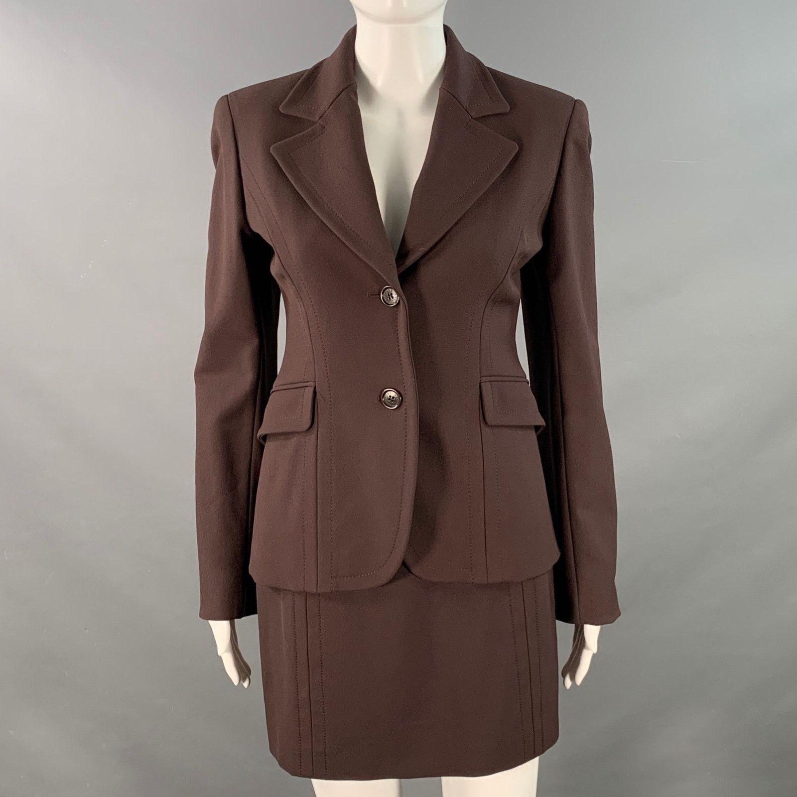 Other 6 Brown Rayon Blend Single Breasted Blazer Mini Skirt Set Size 28" / US 6 / IT 42 - 1 Thumbnail