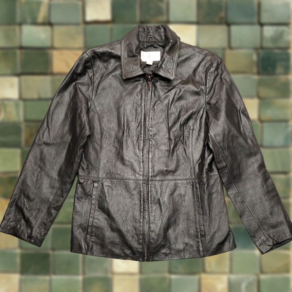 Worthington VINTAGE Worthington Jacket Womens Medium Black Genuine Leather Classic Moto Minimalist Size M / US 6-8 / IT 42-44 - 1 Thumbnail
