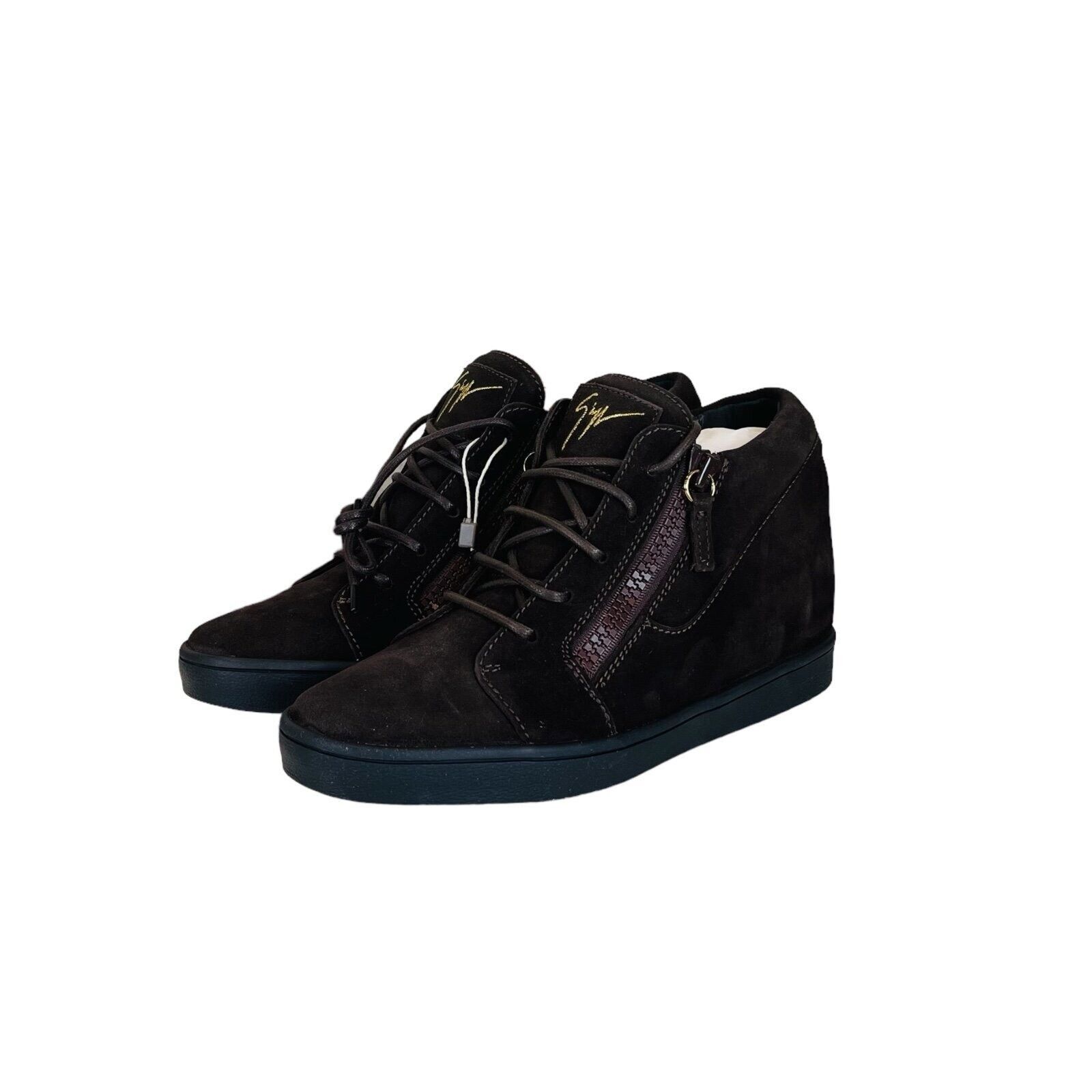 Giuseppe Zanotti Lorenz Gold Logo Leather Heel Shoes Sneakers in Black, Women's (Size 10)