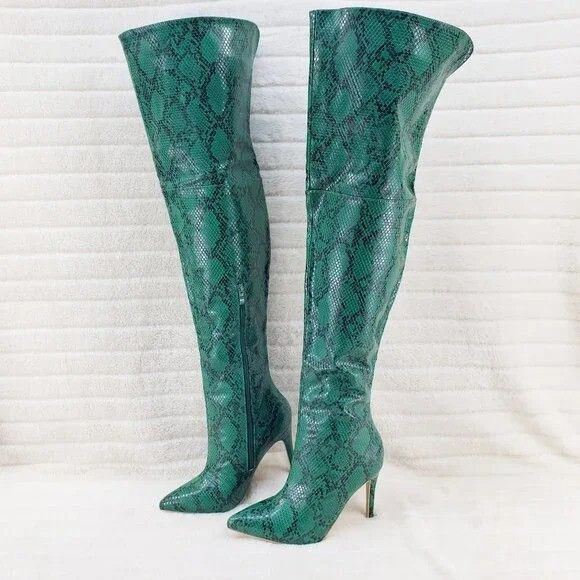 Other Brand New Bad Girlz Green Snake Wide Top Thigh High Heel Boo Size US 10 / IT 40 - 1 Thumbnail