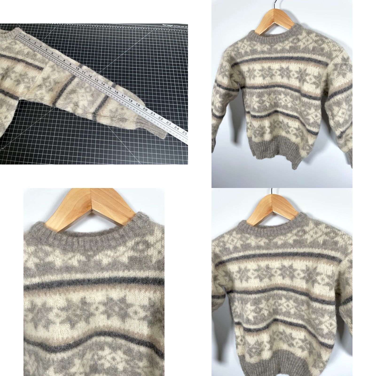 Vintage VINTAGE Hilda Sweater Women's Small Ivory Gray Snowflake Icelandic 60s Fair Isle Knit's Pullover Crew Neck Wool Jumper Size S / US 4 / IT 40 - 8 Thumbnail