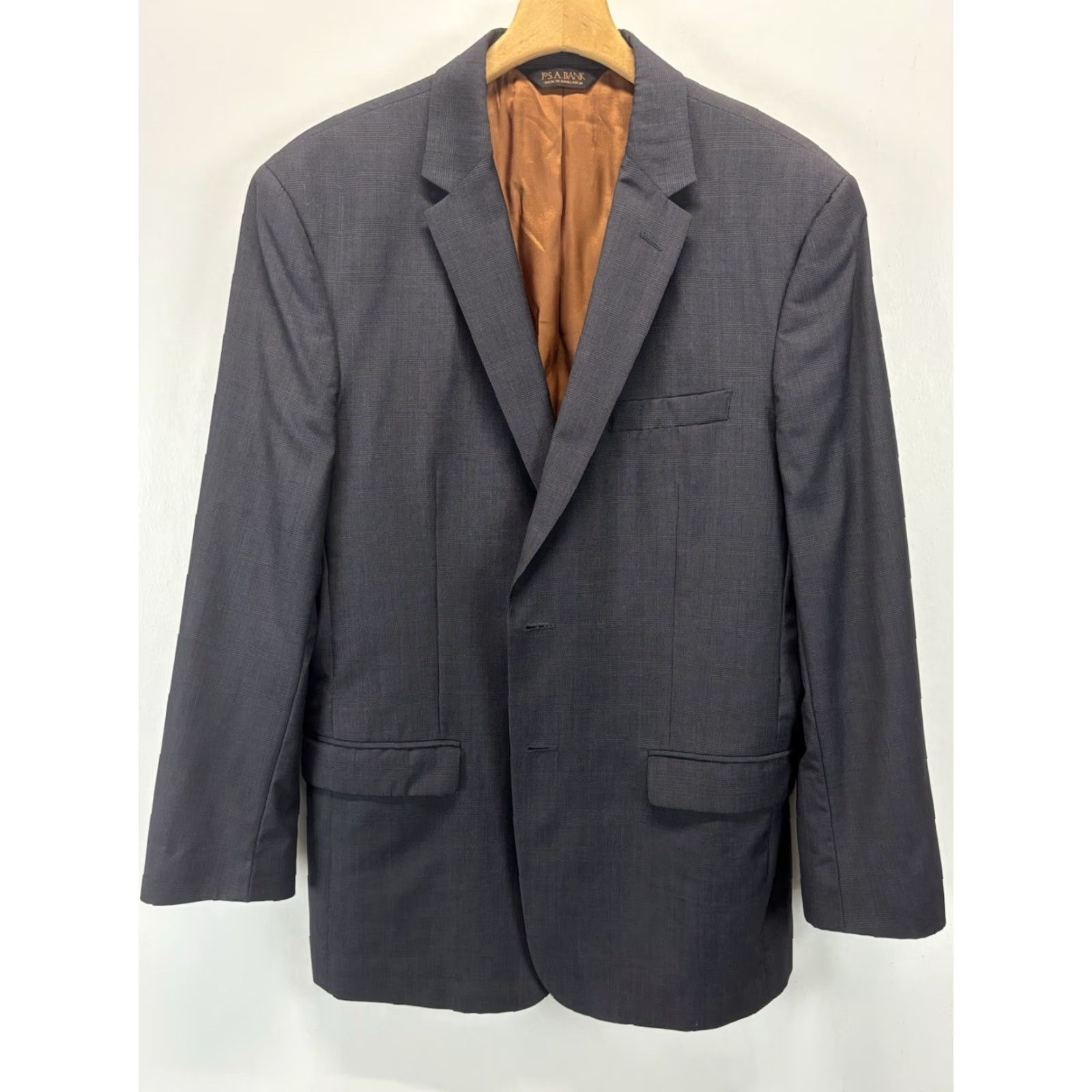 Jos. A. Bank VINTAGE Jos A Bank Blazer Jacket Sport Coat Mens 43L Wool Slim Fit Plaid Blue/Grey Long Two-Button Classic Business Blazer Mens Big & Tall Size 46R - 6 Thumbnail
