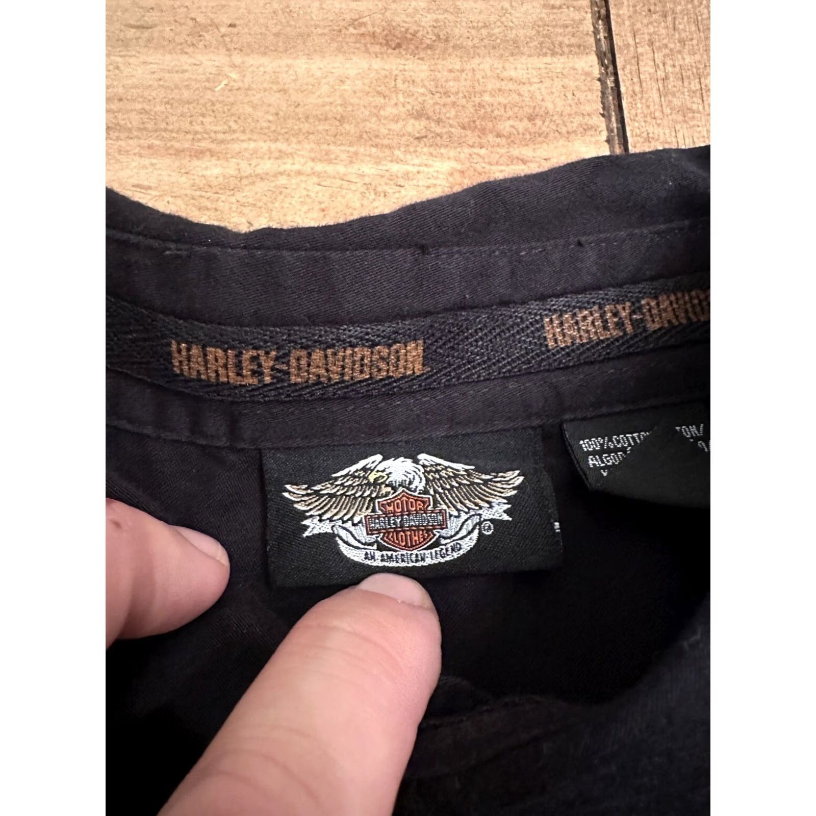 Harley Davidson Harley-Davidson Button-Up Shirt Short Sleeve Black Large Lg Men USA Western Y2K Graphics Back Pocket Logo Embroidered Size US 33 - 5 Thumbnail