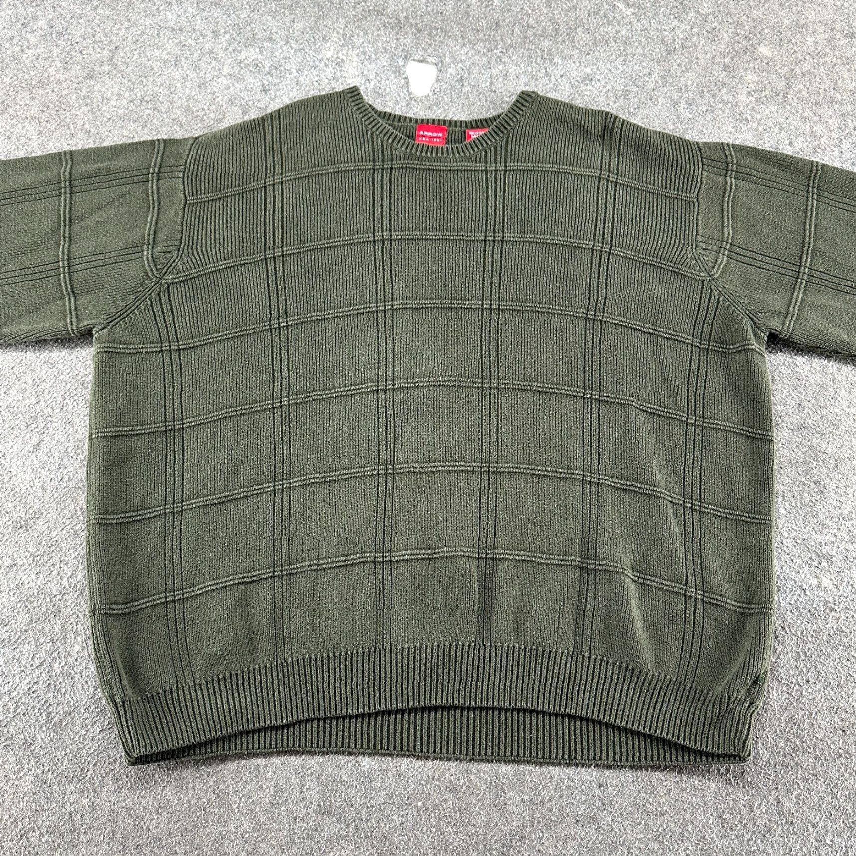 Arrow VINTAGE Arrow Sweater Mens XL Green Crew Neck Pullover Cotton Windowpane 90s Size US XL / EU 56 / 4 - 3 Thumbnail