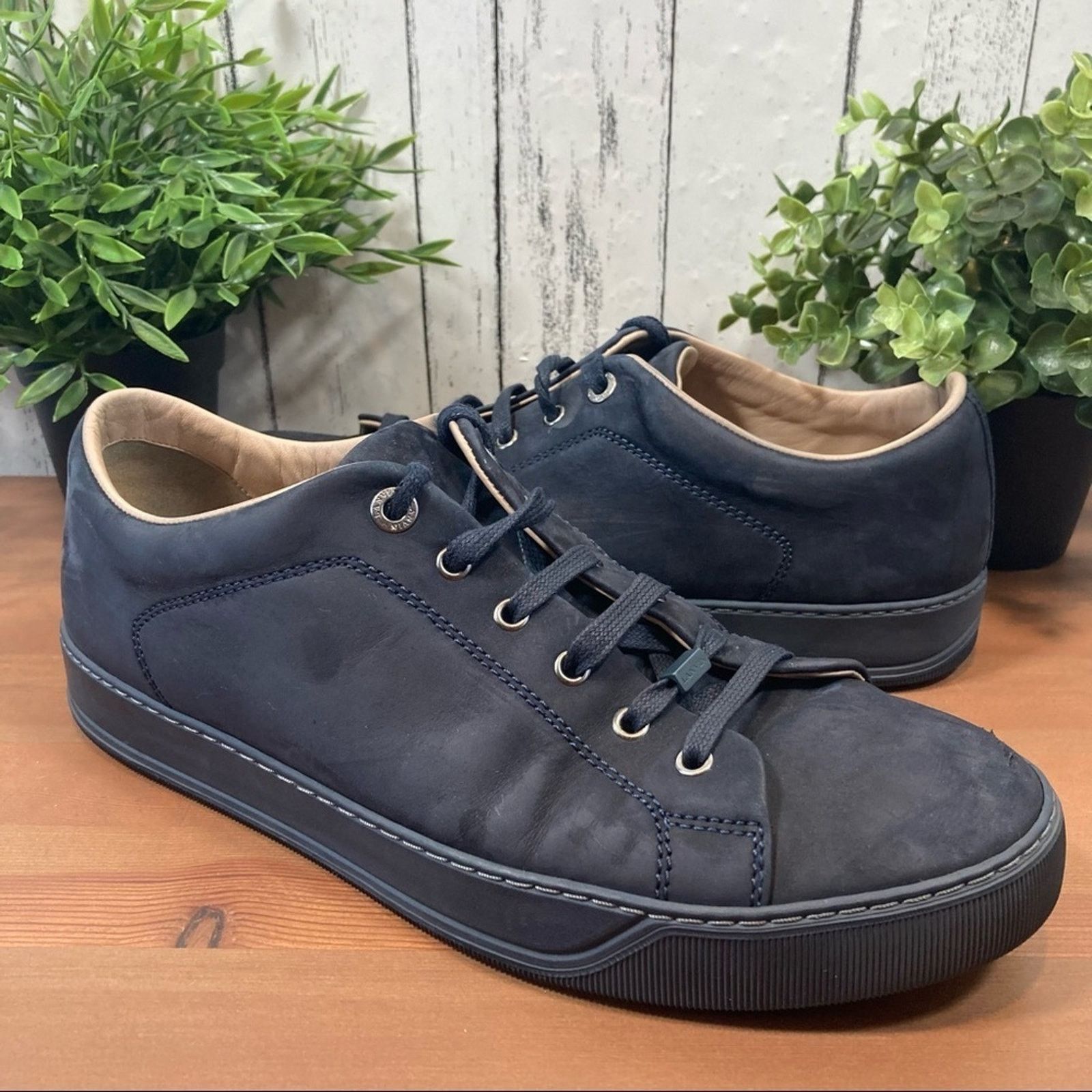 Lanvin Men's Dark Blue Calfskin Low Top Sneakers Size 8