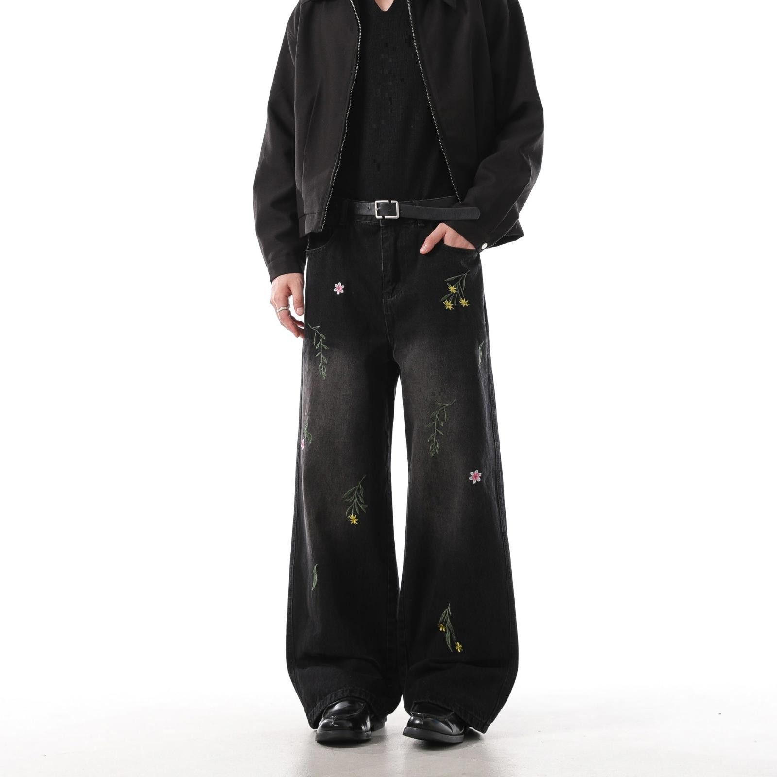 Jean Wide Leg Embroidered Denim Jeans Size US 30 / EU 46 - 5 Thumbnail