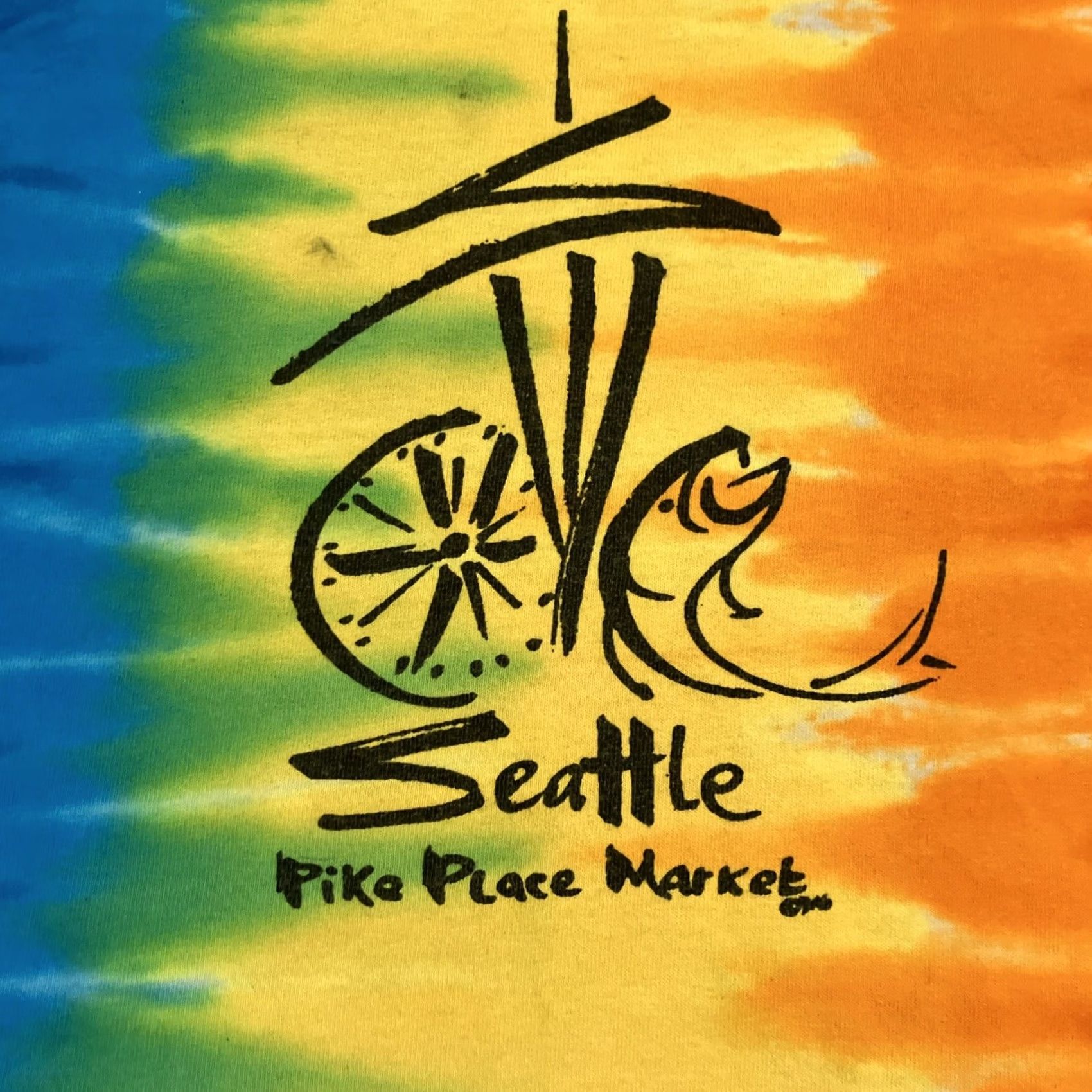Gildan Gildan Tie Dye T Shirt Seattle Pike Place Market Men's XL Multicolor Crew Neck Short Sleeve Cotton Gildan Heavy Cotton Men's T-Shirt Size US XL / EU 56 / 4 - 2 Thumbnail
