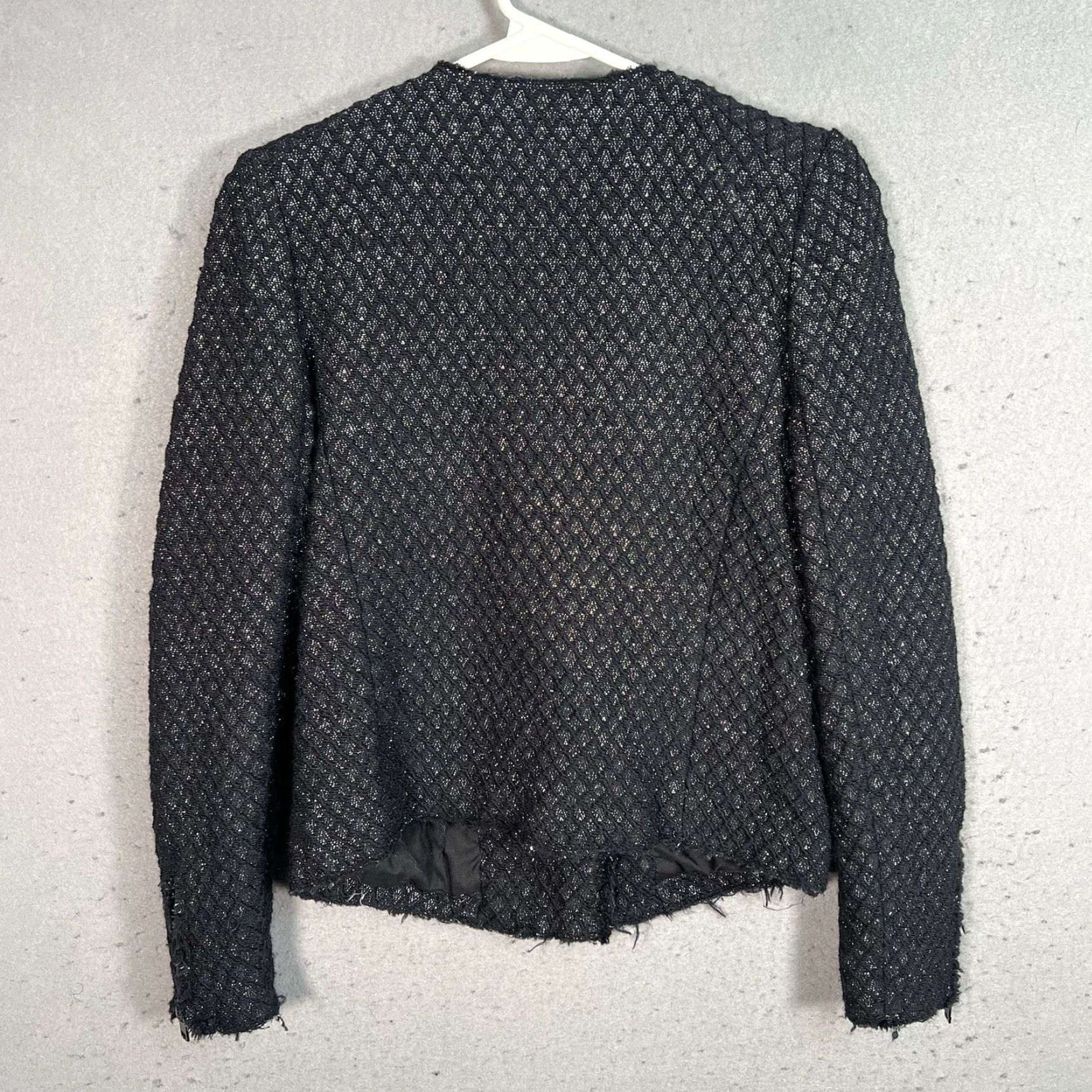 Iro IRO Jacket Womens US 1 Black Full Zip Fringe Tweed Wool Moto Blazer Size XS / US 0-2 / IT 36-38 - 2 Thumbnail
