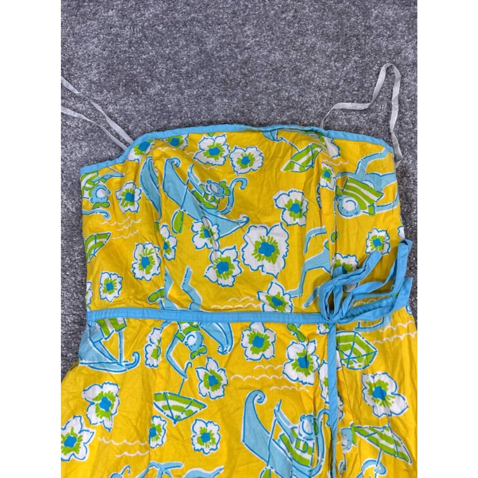 Lilly Pulitzer Lilly Pulitzer Dress Womens 4 Yellow Blue Cotton Floral Blouson Size S / US 4 / IT 40 - 2 Thumbnail