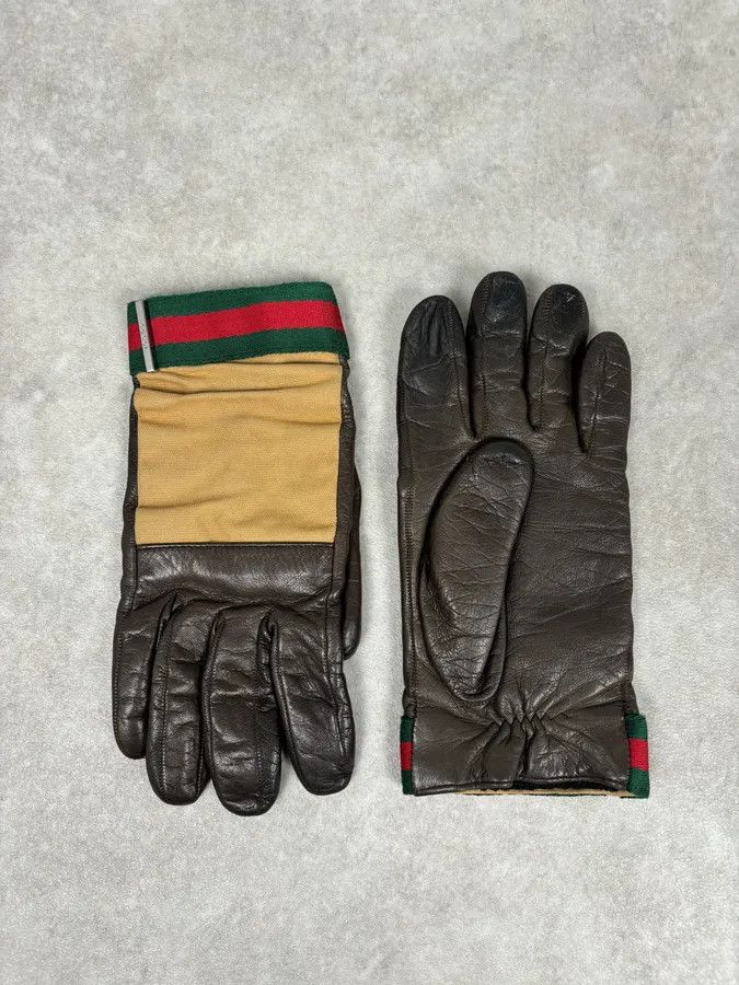 Gucci AW2001 Gucci Beige Canvas & Brown Leather Gloves by Tom Ford Size ONE SIZE - 2 Thumbnail