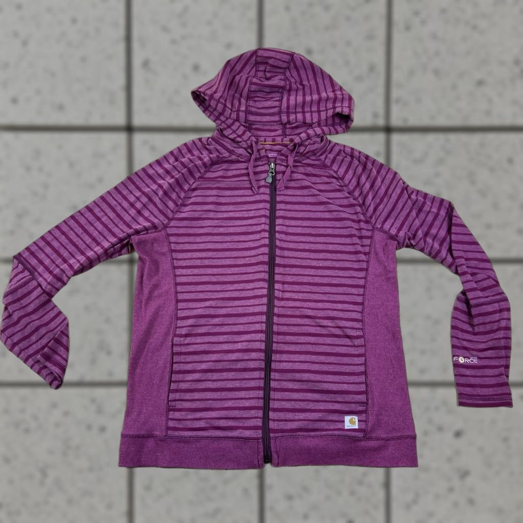Carhartt VINTAGE Carhartt Hoodie Full Zip Women L Purple Striped Hooded Pockets Activewear for Women Size L / US 10 / IT 46 - 1 Thumbnail